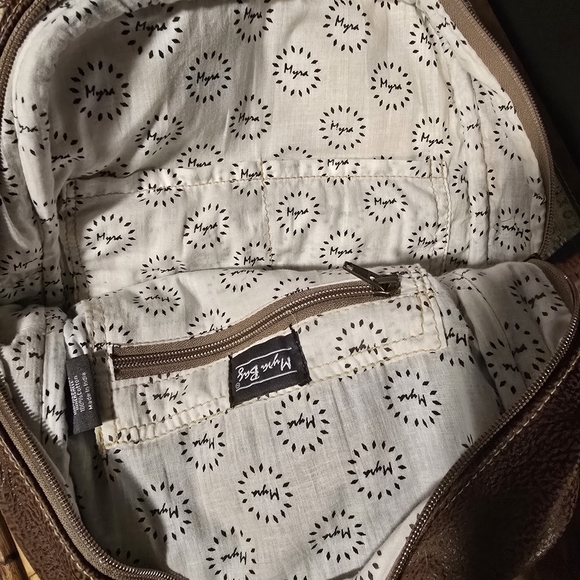 Myra Bag Brown and Cream Patterned Backpack - Picture 3 of 3